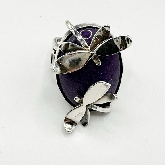 Artisan Dragonfly Ring Purple Stone 925 Marked Silver Unique Bohemian Size 6 1/4 - Picture 11 of 15